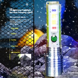 Super Bright LED Flashlight Strong Magnets 30W LED Wick Lighting White Red Blue Purple Side Light Zoomable Camping Lantern