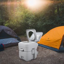 5 Gallon Portable Toilet; Flush Potty; Travel Camping Outdoor-cold gray