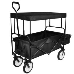 YSSOA Heavy Duty Folding Portable Hand Cart with Removable Canopy; 8'' Wheels; Adjustable Handles and Double Fabric for Shopping; Picnic; Beach; Campi