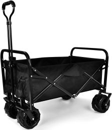 YSSOA Heavy Duty Folding Portable Cart Wagon with 7\'\' Widened All-Terrain Wheels Prevent to Sinking in The Sand; Adjustable Handles and Double Fabri