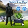 YSSOA Rolling Collapsible Garden Cart Camping Wagon; with 360 Degree Swivel Wheels &amp; Adjustable Handle; 220lbs Weight Capacity; Blue