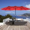 MEOOEM 15ft Patio Double-Sided Umbrella with Base Outdoor Extra Large Umbrella with Crank for Market Camping Swimming Pool, Red