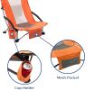 Outdoor Foldable Camp Mesh Chair with a Cup Holder; High Back Low Seat Bench Chair; 600D Oxford Cloth Steel Frame