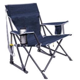 Outdoor Portable Folding Camping Rocking Chair Foldable Heavy Duty Collapsible Lawn Rocker for Adults for Patio; Deck; Porch;  Beach;  Concert; Sports (Color: Blue, size: 27.2"D x 32.5"W x 31.7"H)