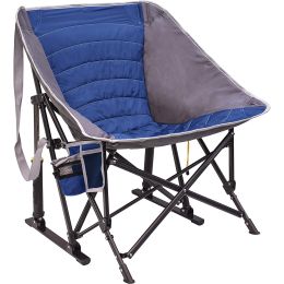 Outdoor Portable Folding Camping Rocking Chair Foldable Heavy Duty Collapsible Lawn Rocker for Adults for Patio; Deck; Porch;  Beach;  Concert; Sports (Color: Royal Blue, size: 29.9"D x 28.2"W x 34.7"H)